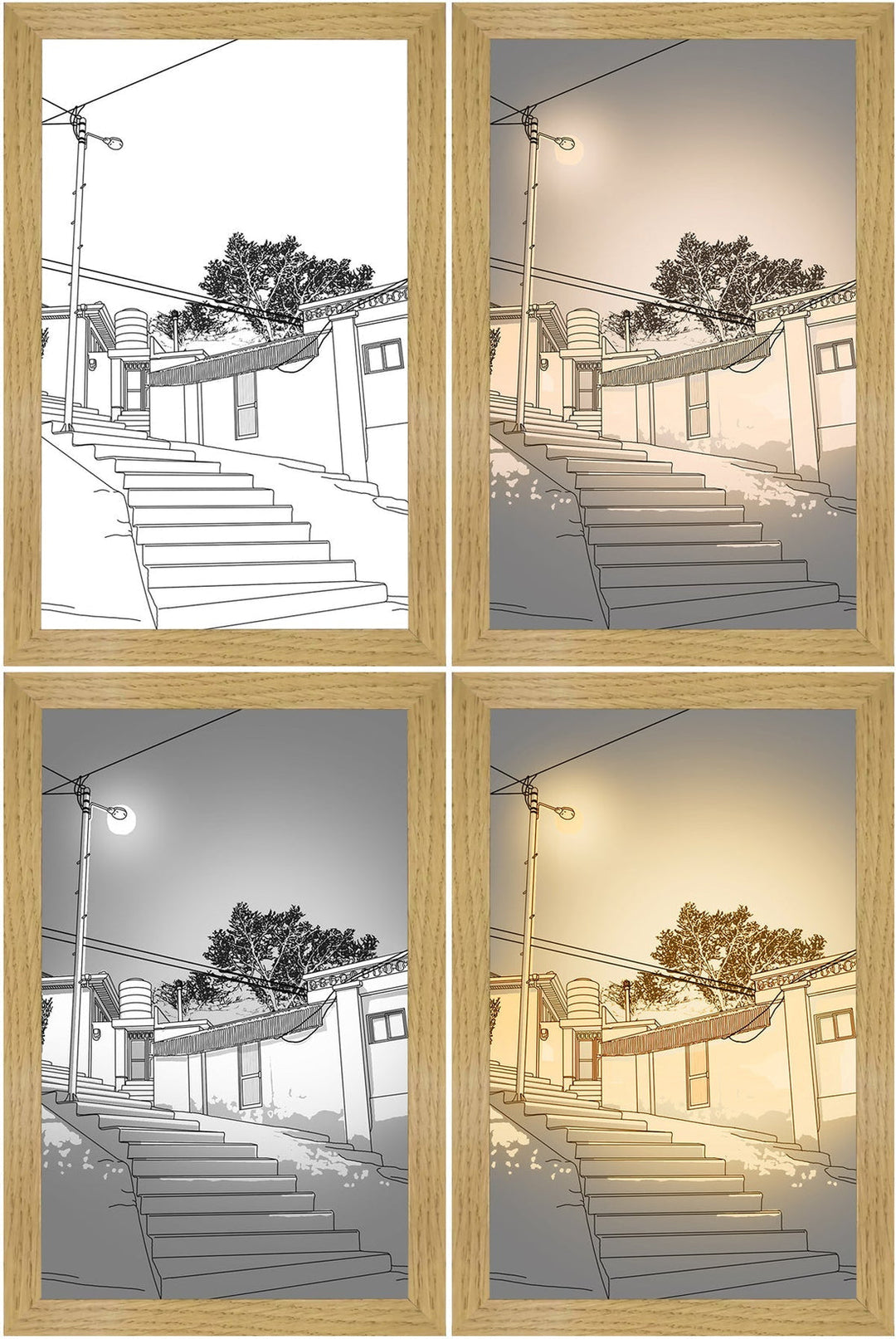 LED Lighting Painting – Luminza-Steps under street lighting-23x17cm-State of Style