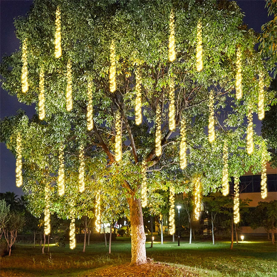 LED Meteor Shower Outdoor Lighting – Lumi-Warm White-1 Chain 1 Adapter-State of Style