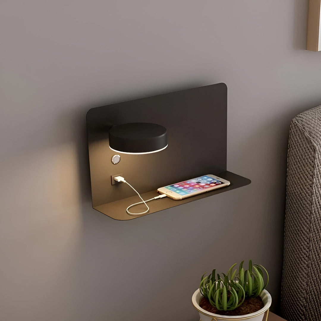 LED Wall Lamp with USB Charger and Switch - GlowPort-Black-State of Style