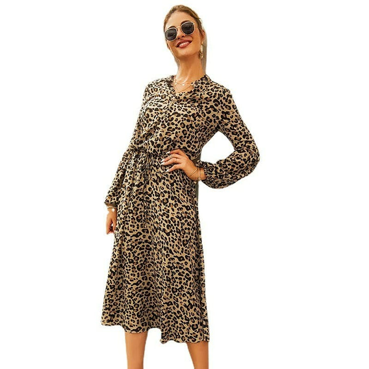 Leopard Print Long Sleeve Dress-Green-S-State of Style