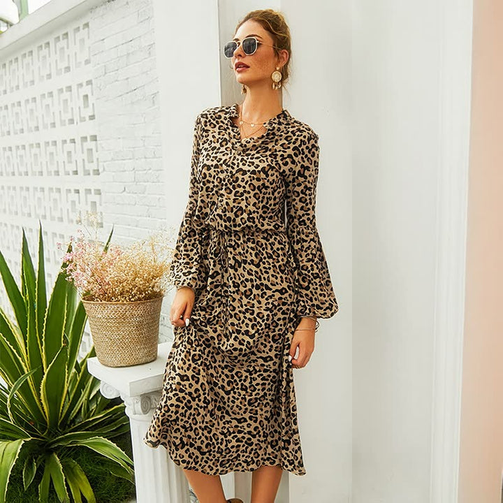Leopard Print Long Sleeve Dress-Green-S-State of Style