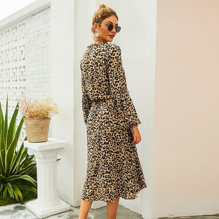 Leopard Print Long Sleeve Dress-Green-S-State of Style