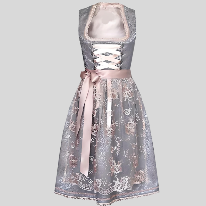 Leslie – Tri-Colour Mini Dress with Lace & Ribbon Detailing-XS-Grey-Rose-State of Style
