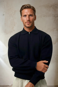 Liam Comfortable Men's Polo Sweater-Black-S-State of Style