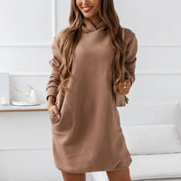 Lieva Super Soft and Cozy Hoodie Dress-Brown-S-State of Style