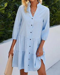 Light A-line summer dress with check pattern – Juliette-Blue-S-State of Style