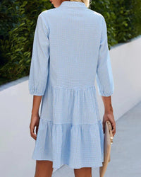 Light A-line summer dress with check pattern – Juliette-Blue-S-State of Style