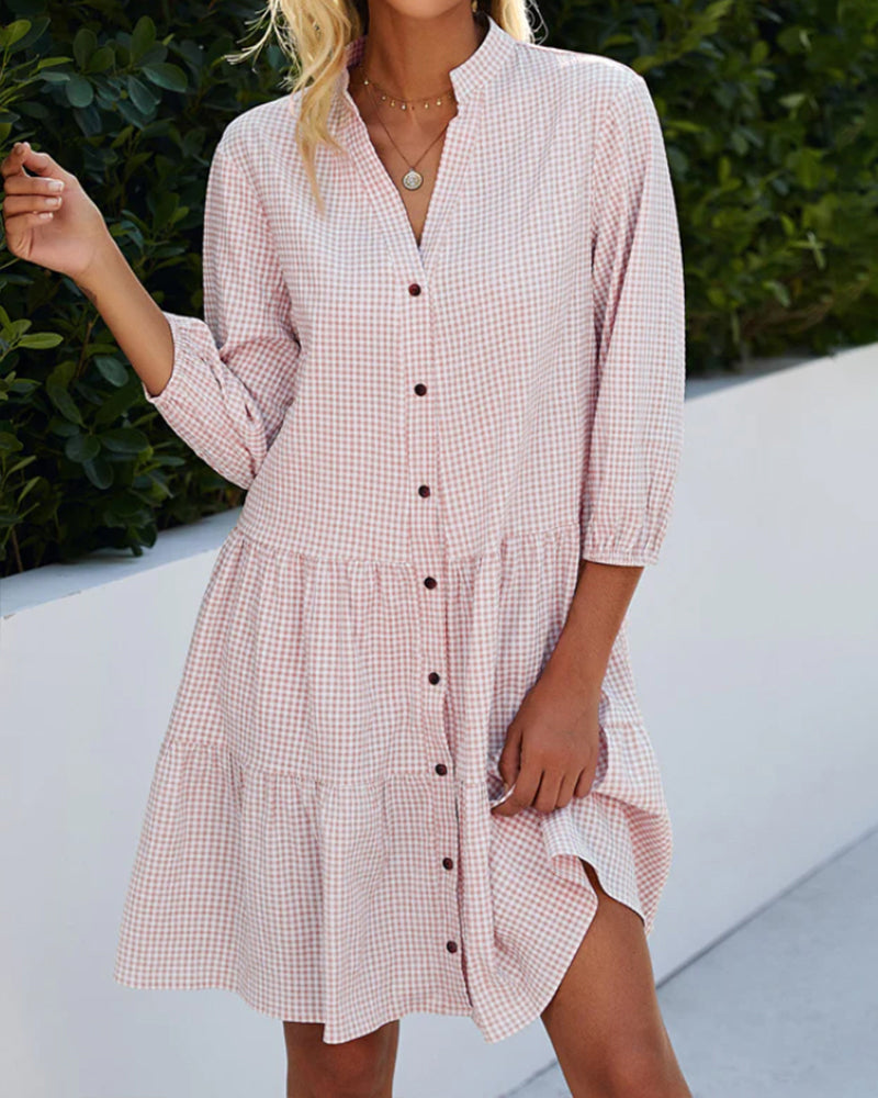 Light A-line summer dress with check pattern – Juliette-Blue-S-State of Style