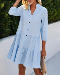 Light A-line summer dress with check pattern – Juliette-Blue-S-State of Style