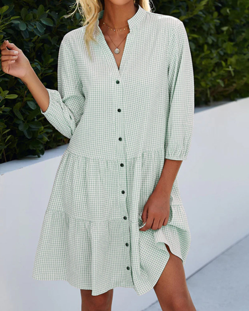 Light A-line summer dress with check pattern – Juliette-Green-S-State of Style