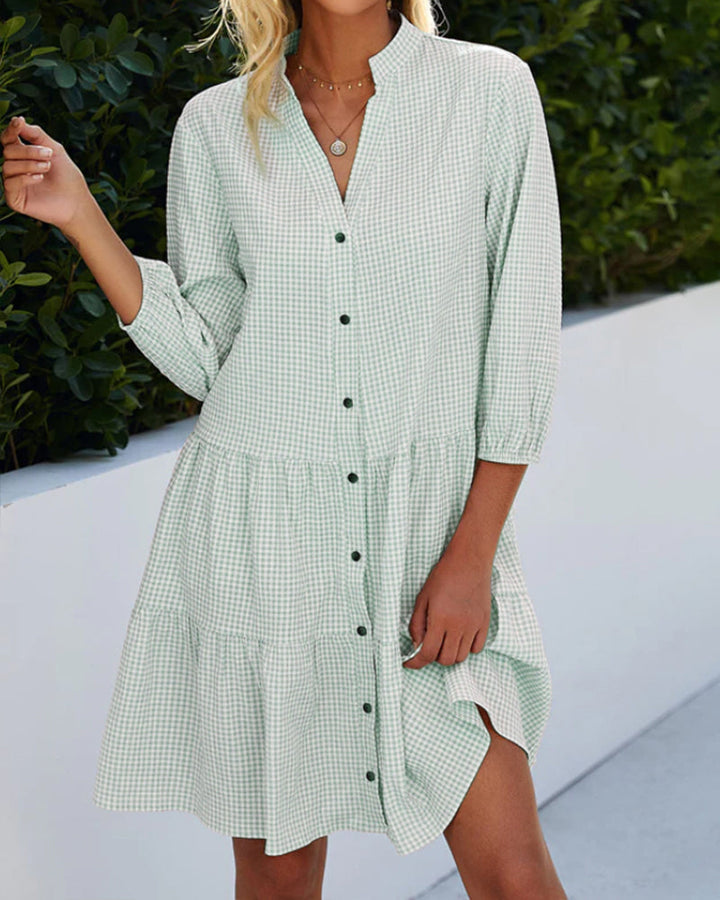 Light A-line summer dress with check pattern – Juliette-Green-S-State of Style