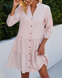 Light A-line summer dress with check pattern – Juliette-Pink-S-State of Style