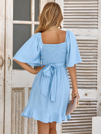 Light blue airy & stylish wrap summer dress with ruffles for women – Amelina-S-State of Style