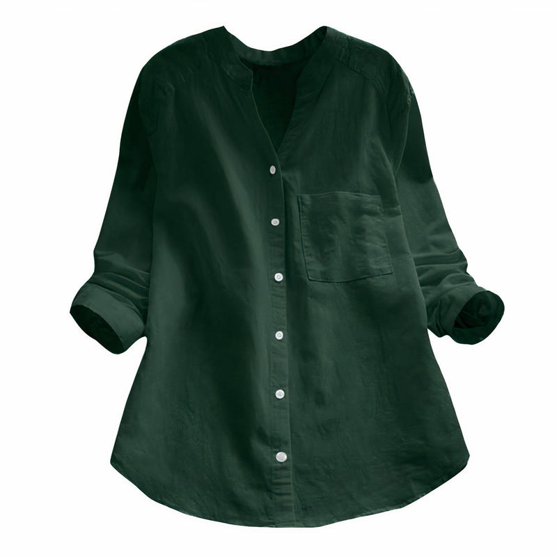 Light Cotton Linen Women's Blouse – Maëlle-Green-S-State of Style