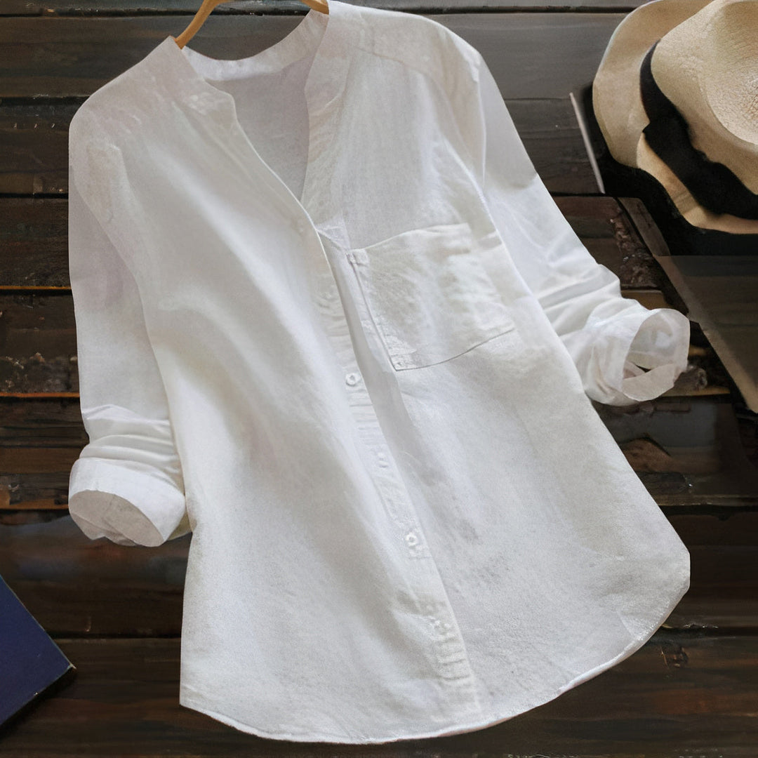 Light Cotton Linen Women's Blouse – Maëlle-White-S-State of Style