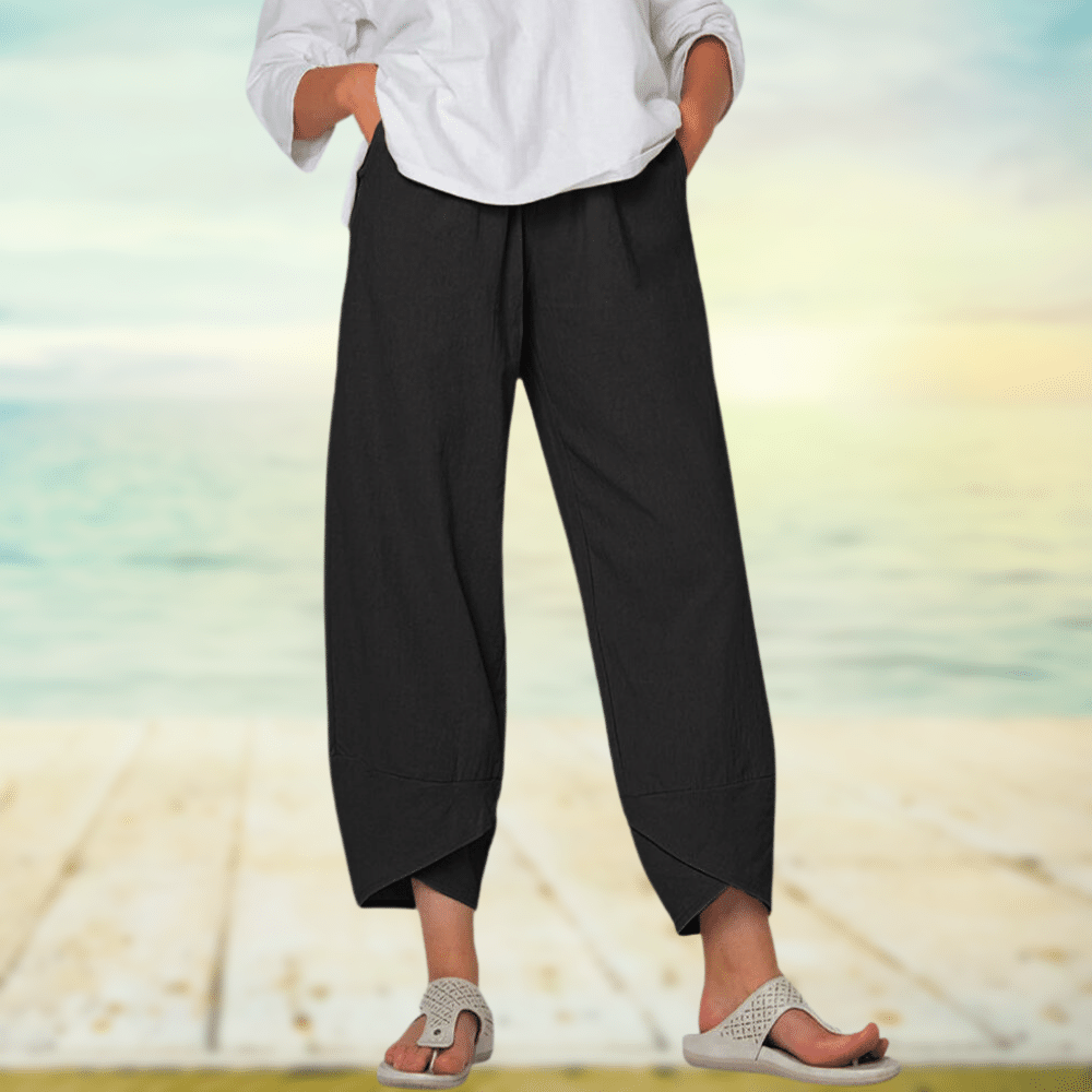 Light cotton trousers with elastic waistband – Mila-Black-S-State of Style