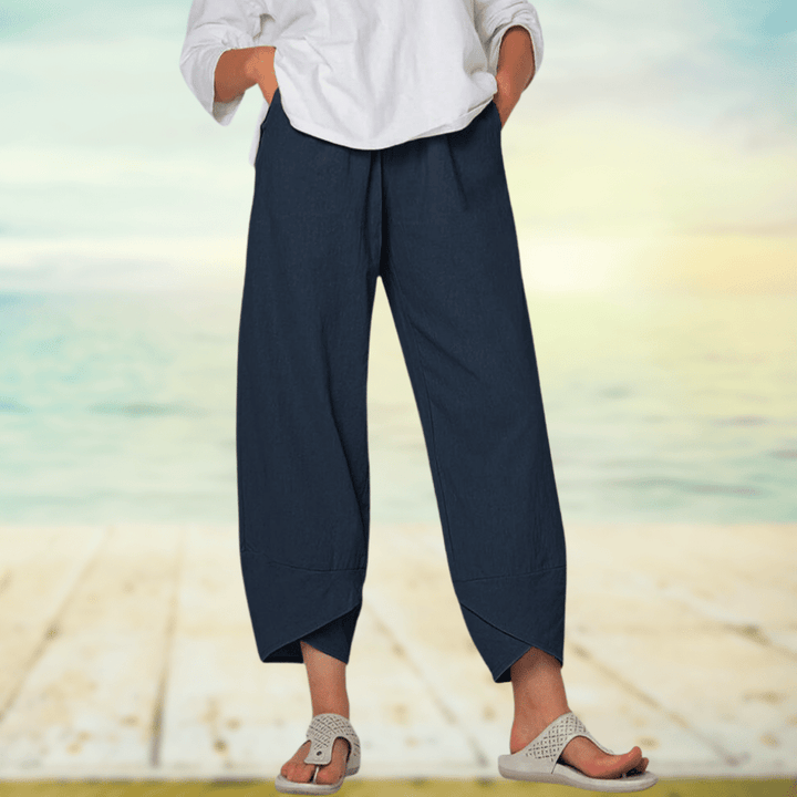 Light cotton trousers with elastic waistband – Mila-Blue-S-State of Style