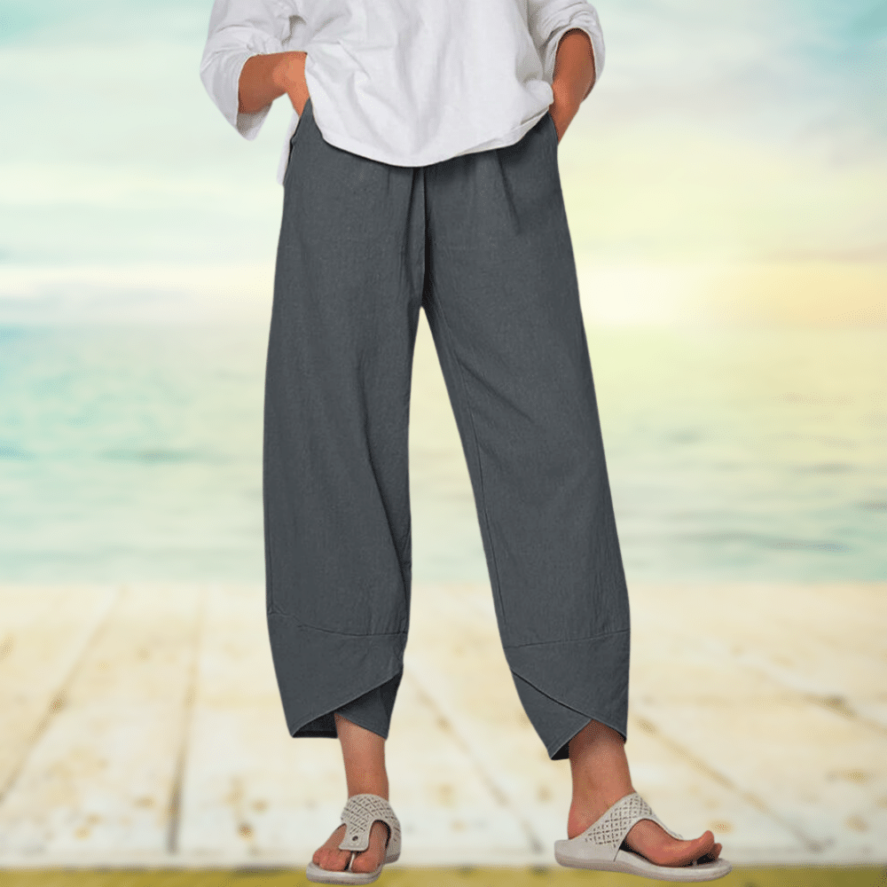 Light cotton trousers with elastic waistband – Mila-Gray-S-State of Style