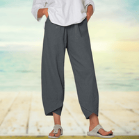 Light cotton trousers with elastic waistband – Mila-Gray-S-State of Style