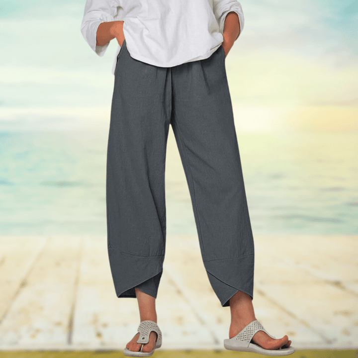 Light cotton trousers with elastic waistband – Mila-Gray-S-State of Style