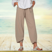 Light cotton trousers with elastic waistband – Mila-Khaki-S-State of Style
