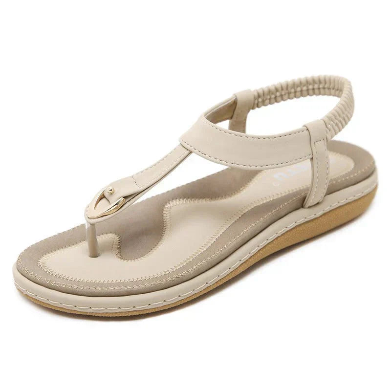 Light flat summer sandals for women – Elodie-Beige-3-State of Style