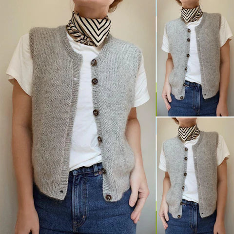 Light Grey Sleeveless Ladies' Cardigan - Celeste-S-State of Style