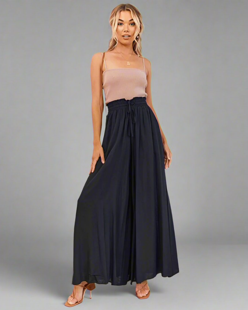 Light ladies' summer trousers with a high waist – Mira-Black-S-State of Style