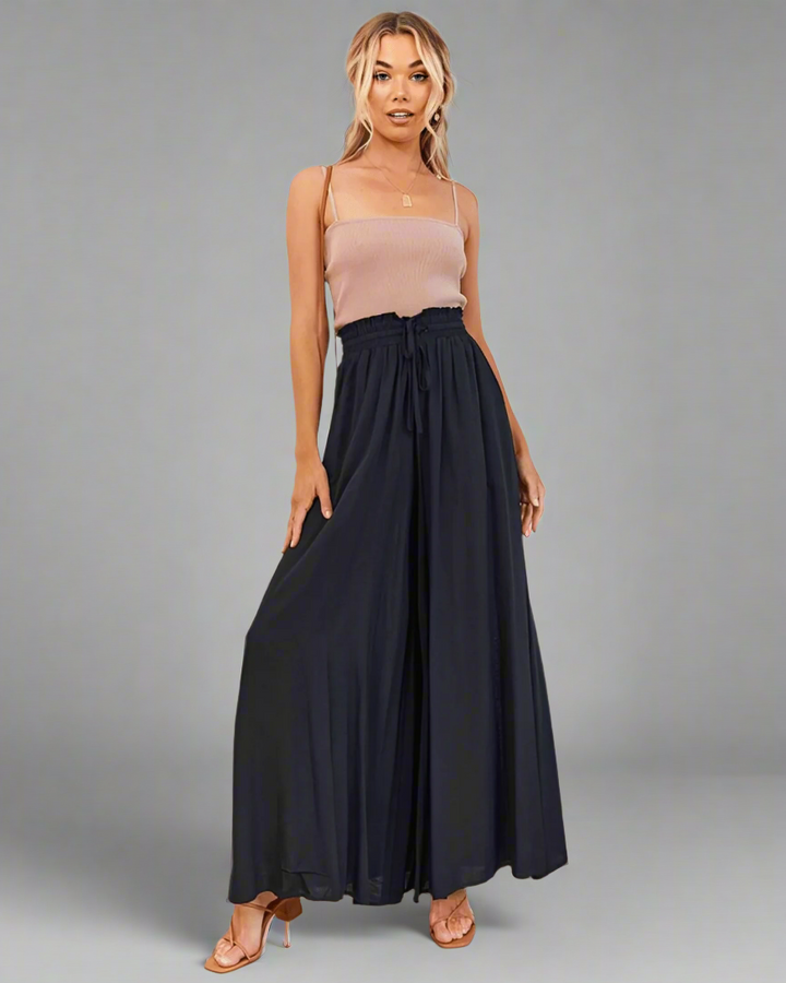 Light ladies' summer trousers with a high waist – Mira-Black-S-State of Style