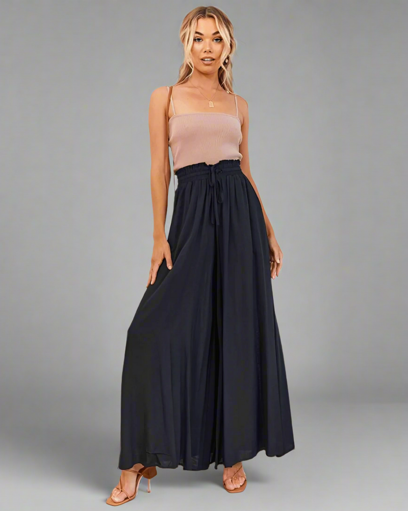 Light ladies' summer trousers with a high waist – Mira-Black-S-State of Style