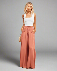 Light ladies' summer trousers with a high waist – Mira-Orange-S-State of Style