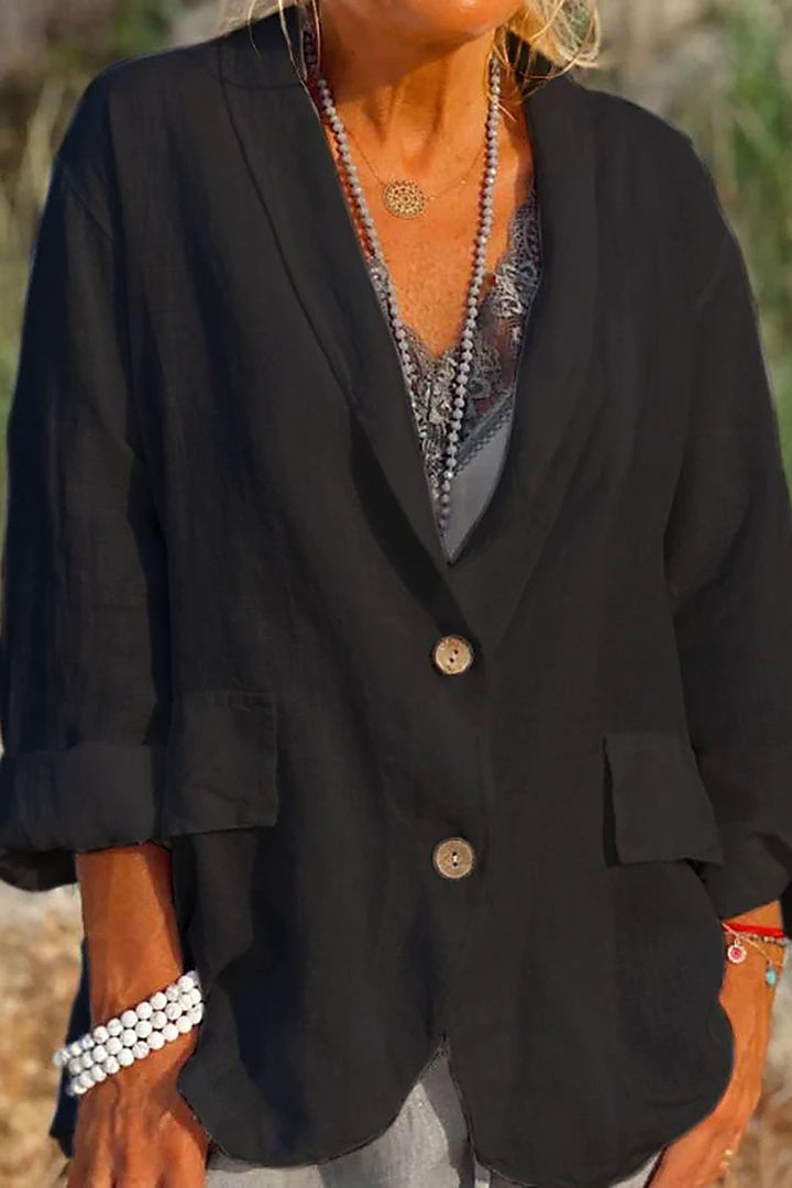 Light linen blazer for women with buttons – Clara-Black-S-State of Style