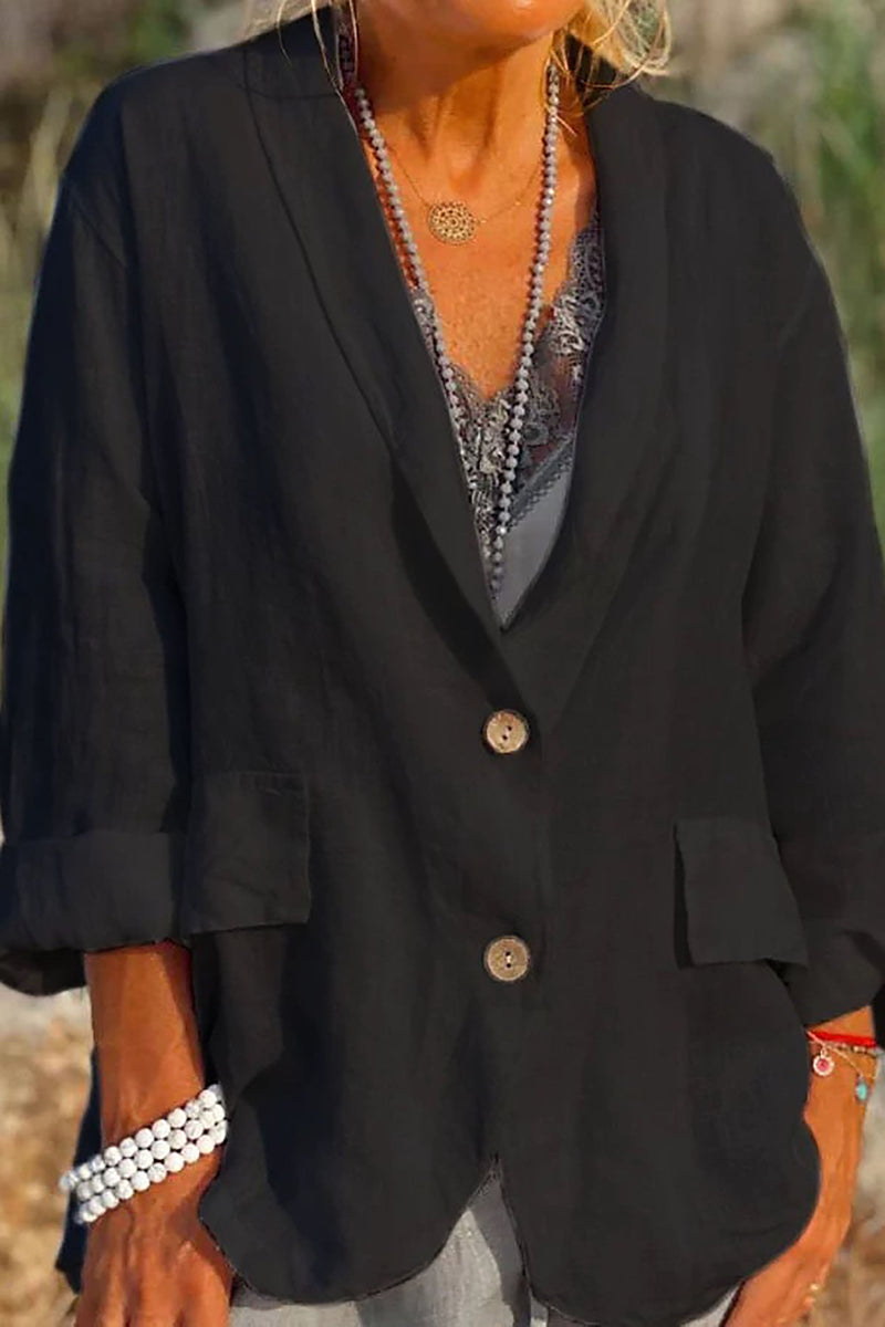 Light linen blazer for women with buttons – Clara-Black-S-State of Style