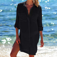 Light Linen Shirt Dress - Navy-Black-S-State of Style