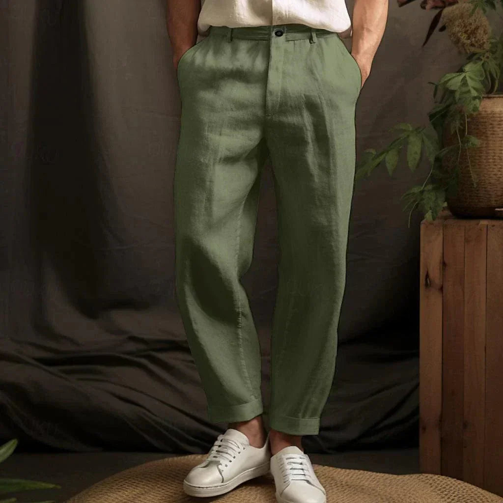 Light Linen Summer Trousers for Men – Milan-Green-S-State of Style