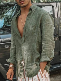 Light men's linen shirt with button placket – Fabio-Green-S-State of Style