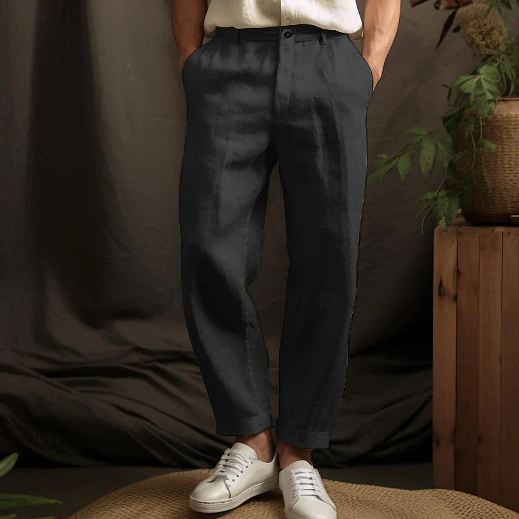 Light men's linen trousers with a relaxed fit – Luca-Black-S-State of Style