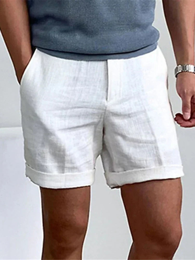 Light men's summer shorts made of linen with a relaxed fit - Jorin-White-S-State of Style