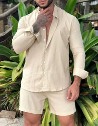 Light & Stylish 2-Piece Summer Set with Shirt & Shorts for Men – Marlo-Beige-S-State of Style