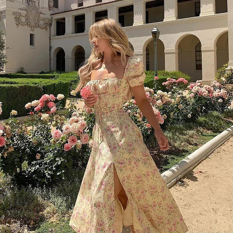 Light & Stylish Summer Dress with Floral Print and Puff Sleeves - Elina-S-State of Style
