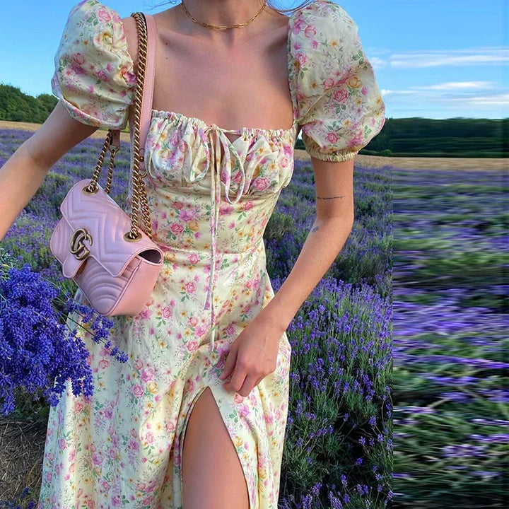 Light & Stylish Summer Dress with Floral Print and Puff Sleeves - Elina-S-State of Style