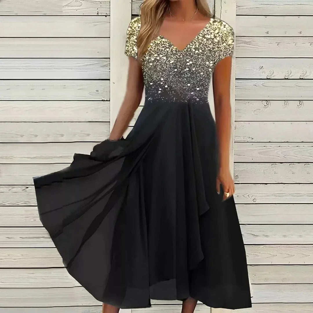 Light Summer Dress with Glamorous Look – Soraya-Gold Black-S-State of Style