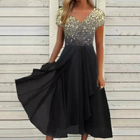 Light Summer Dress with Glamorous Look – Soraya-Gold Black-S-State of Style