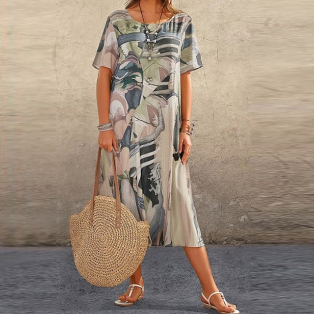 Light Summer Dress with Loose Fit – Ysée-Gray-S-State of Style