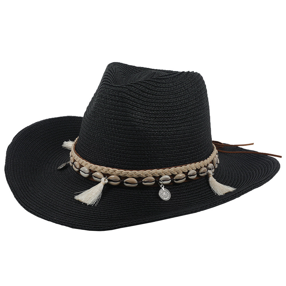 Light summer hat with shells and tassels - Jasmine-Black-State of Style