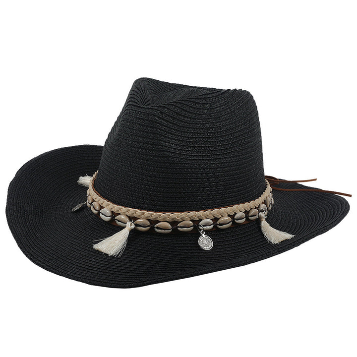 Light summer hat with shells and tassels - Jasmine-Black-State of Style