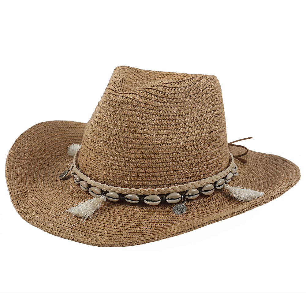 Light summer hat with shells and tassels - Jasmine-Khaki-State of Style
