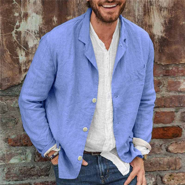 Light summer jacket made of a linen-cotton blend for men - Casper-Blue-S-State of Style