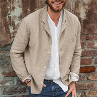 Light summer jacket made of a linen-cotton blend for men - Casper-Khaki-S-State of Style