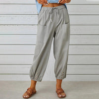 Light summer linen trousers with drawstring & wide cut – Mira-Gray-S-State of Style